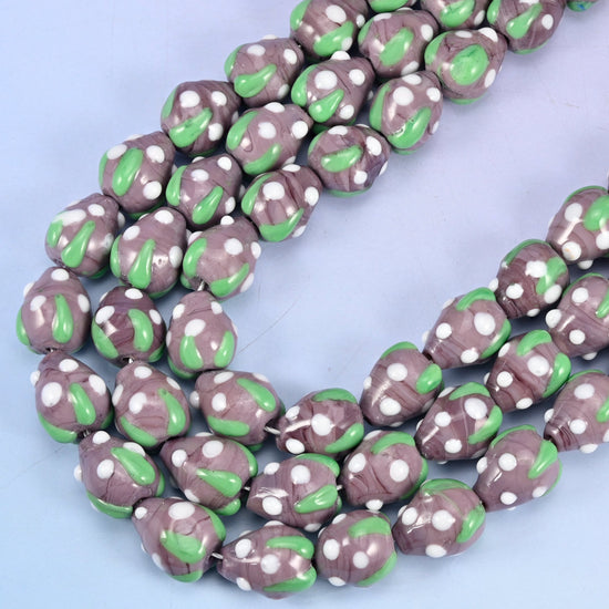 Purple White Dots Strawberry Glass Beads, 12 inch strand