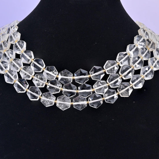 Clear quartz hexagon beads, flat faceted shape, 12mm