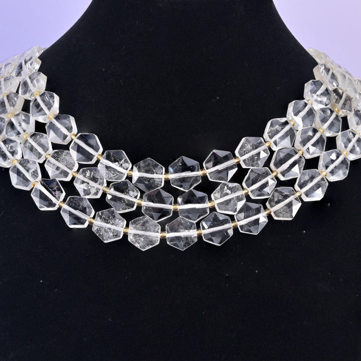 Clear quartz hexagon beads, flat faceted shape, 12mm