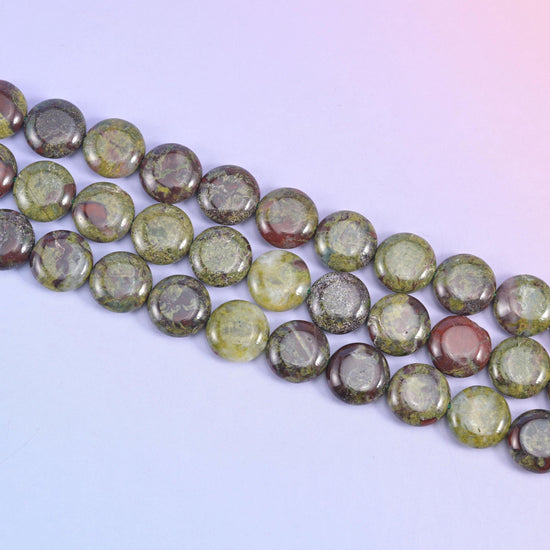 Dragon bloodstone beads in deep olive green with oxblood red mottling