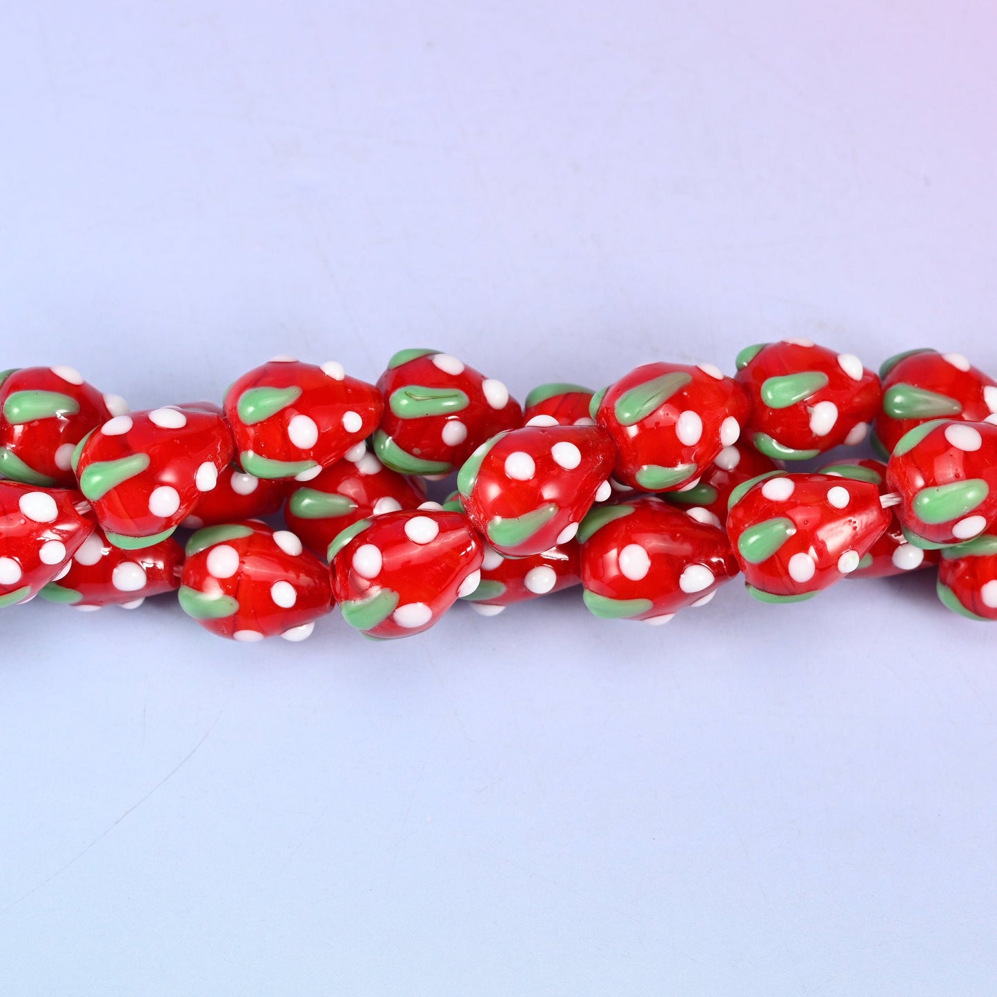 Red White Dots Strawberry Glass Beads, sold per 12 inch strand, 20 beads