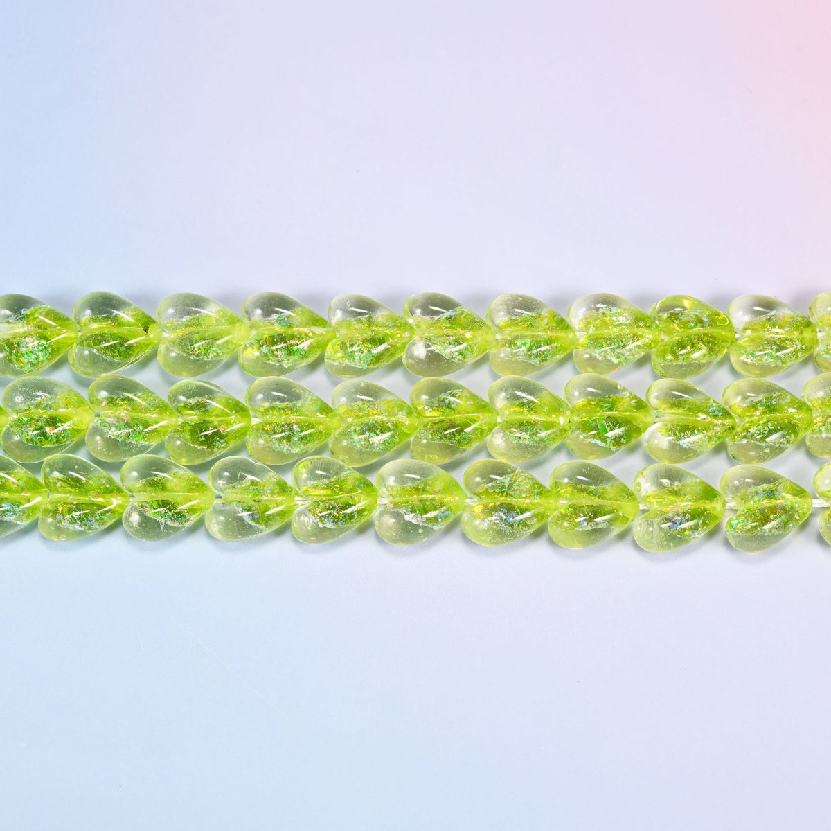 Iridescent Heart Glass Beads in bright lime green