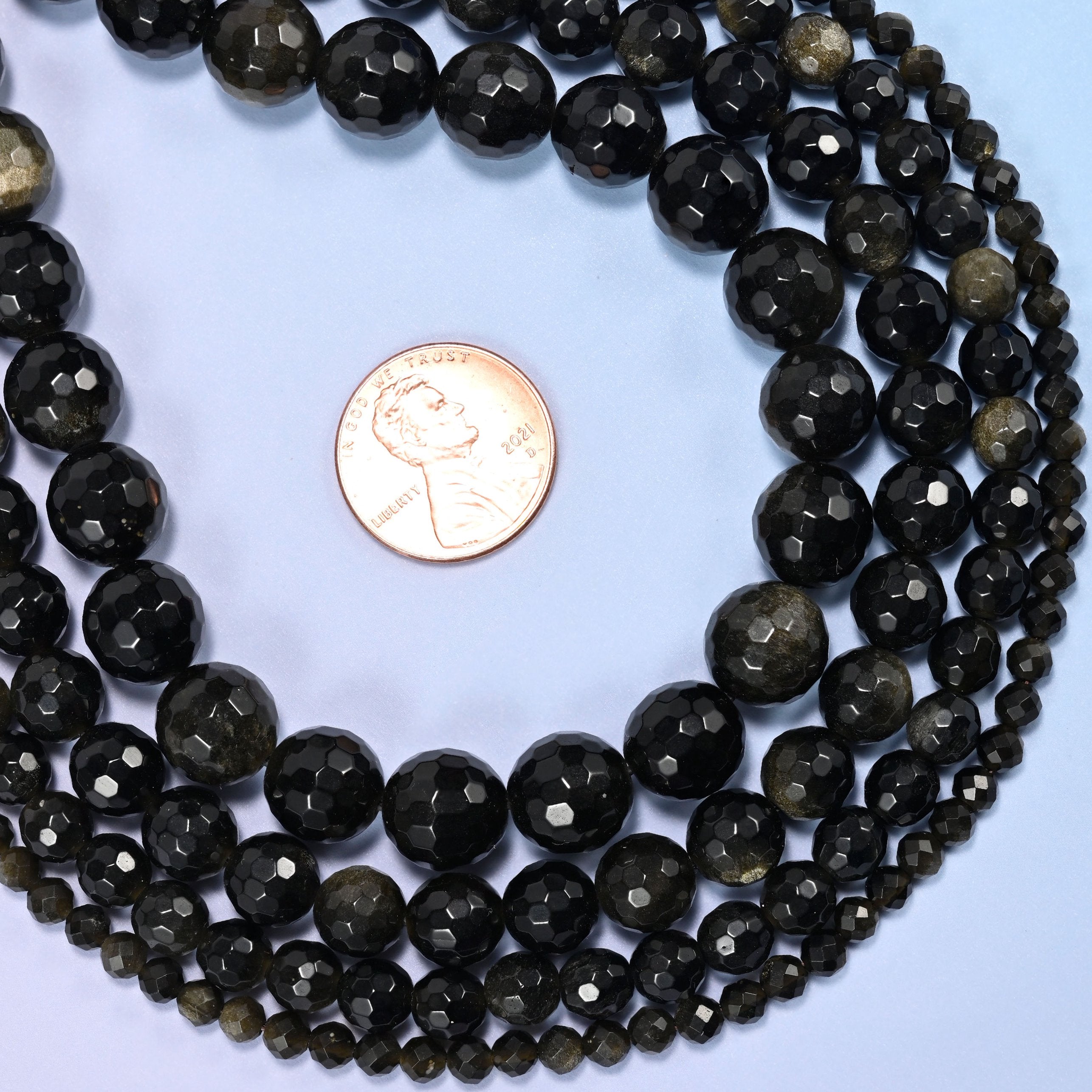 Gold Obsidian Faceted Round Beads: Jewelry Making, 15 Inch Strand
