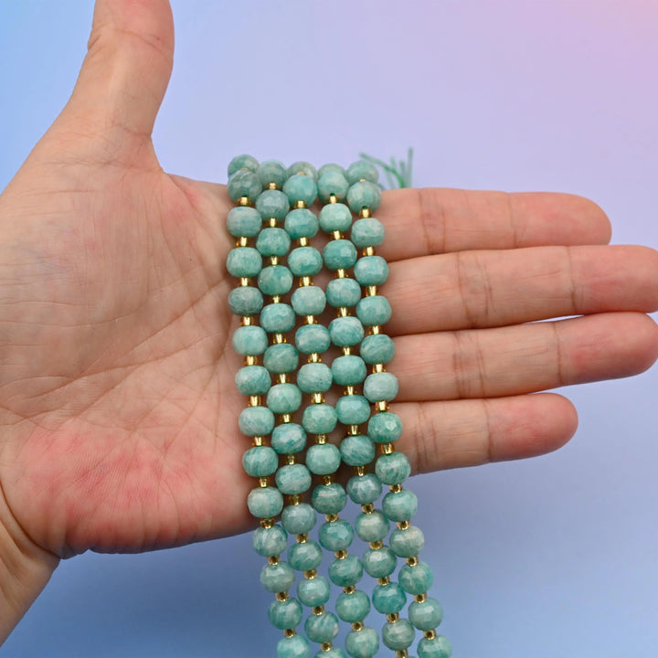 Green Amazonite beads, faceted rondelle, 6x8mm