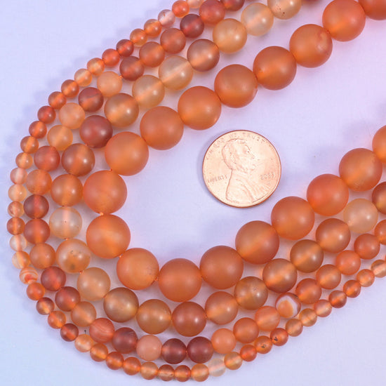 Orange Carnelian round beads, 15 inch strand