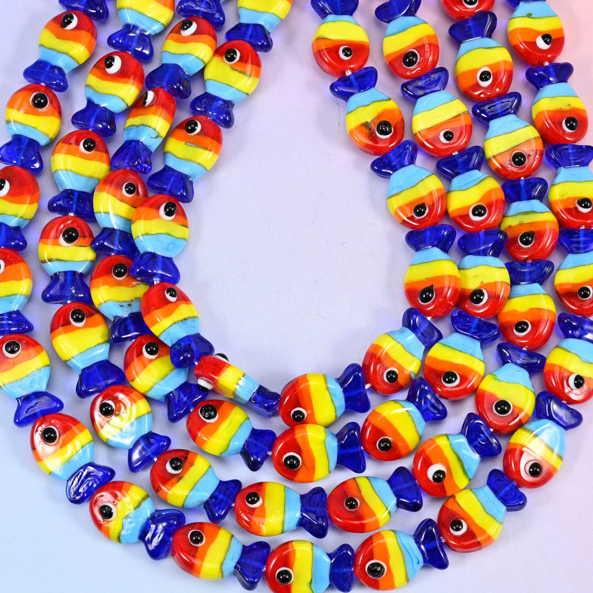 Colorful Striped Fish Glass Beads 19x12mm, hole approximately 1.2mm