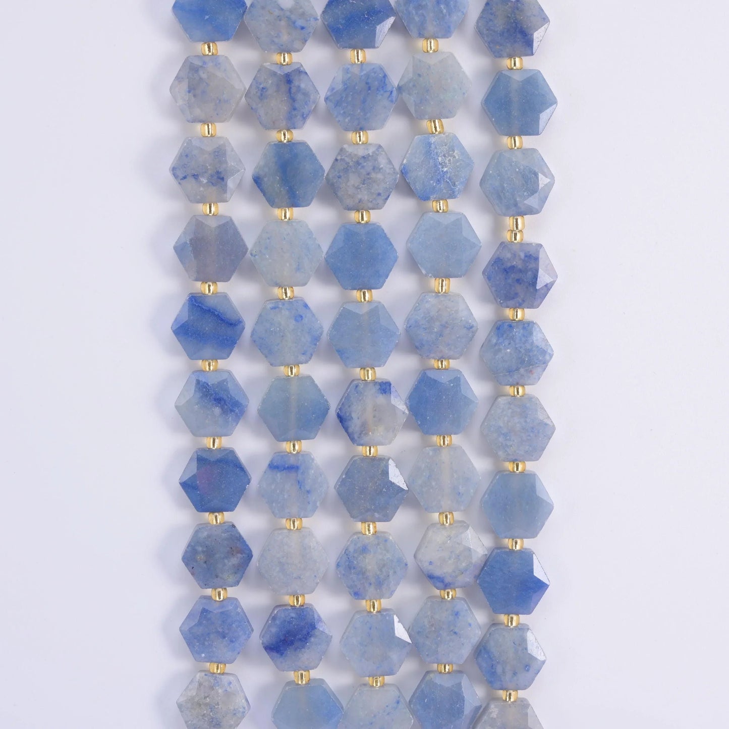 Blue Aventurine hexagon beads, 15.5 inch strand.