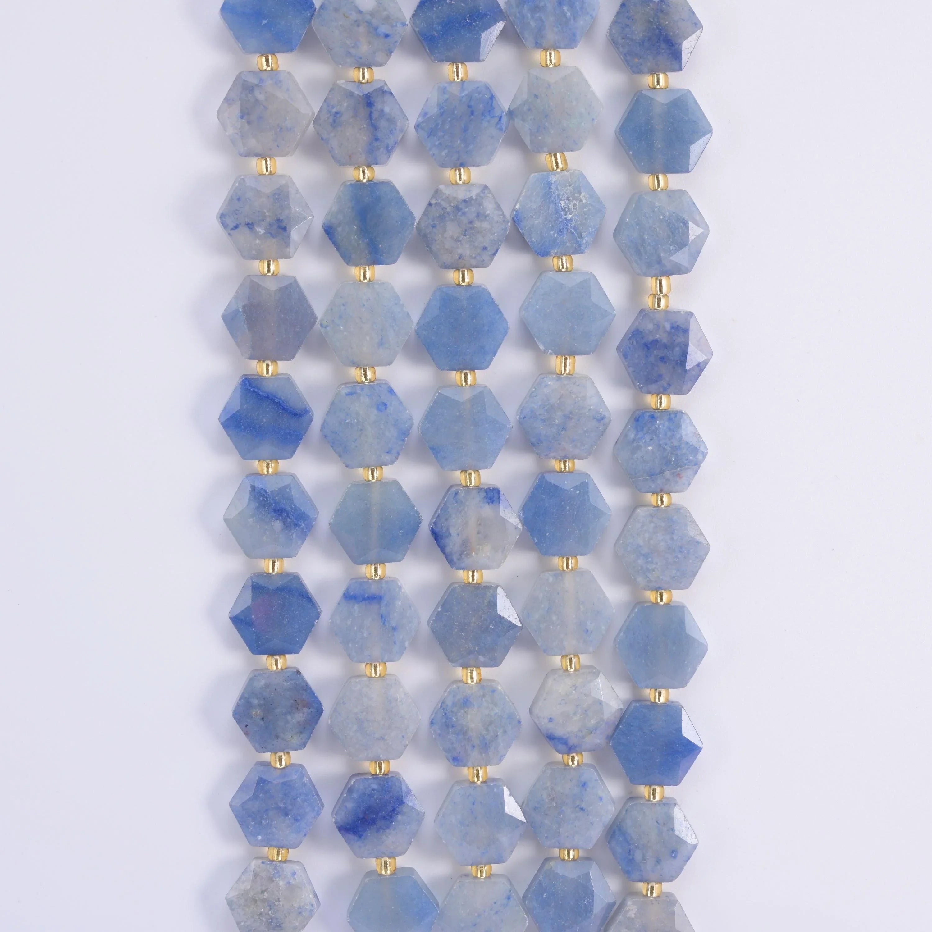 Blue Aventurine hexagon beads, 15.5 inch strand.