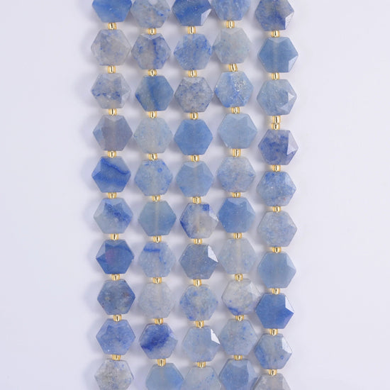 Blue Aventurine hexagon beads, 15.5 inch strand.