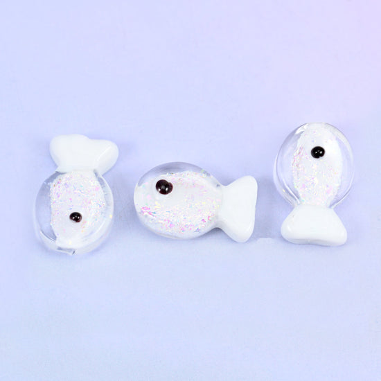 Iridescent White Fish Glass Beads: Jewelry Making Supply