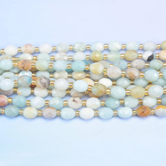 Multi-Color Amazonite Faceted Rice Barrel Beads, 15.5 inch strand