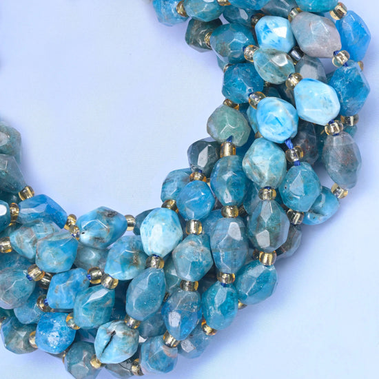 Blue Apatite rice barrel beads, 1.0mm hole