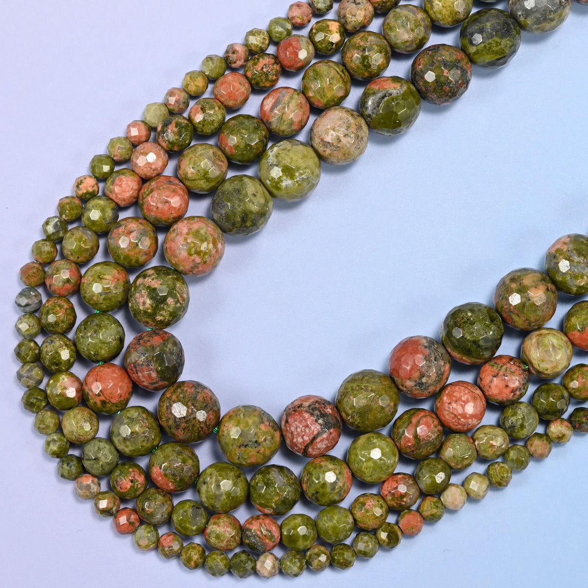 Unakite Faceted Round Beads, 15 inch strand