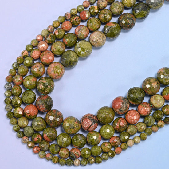 Unakite Faceted Round Beads, 15 inch strand