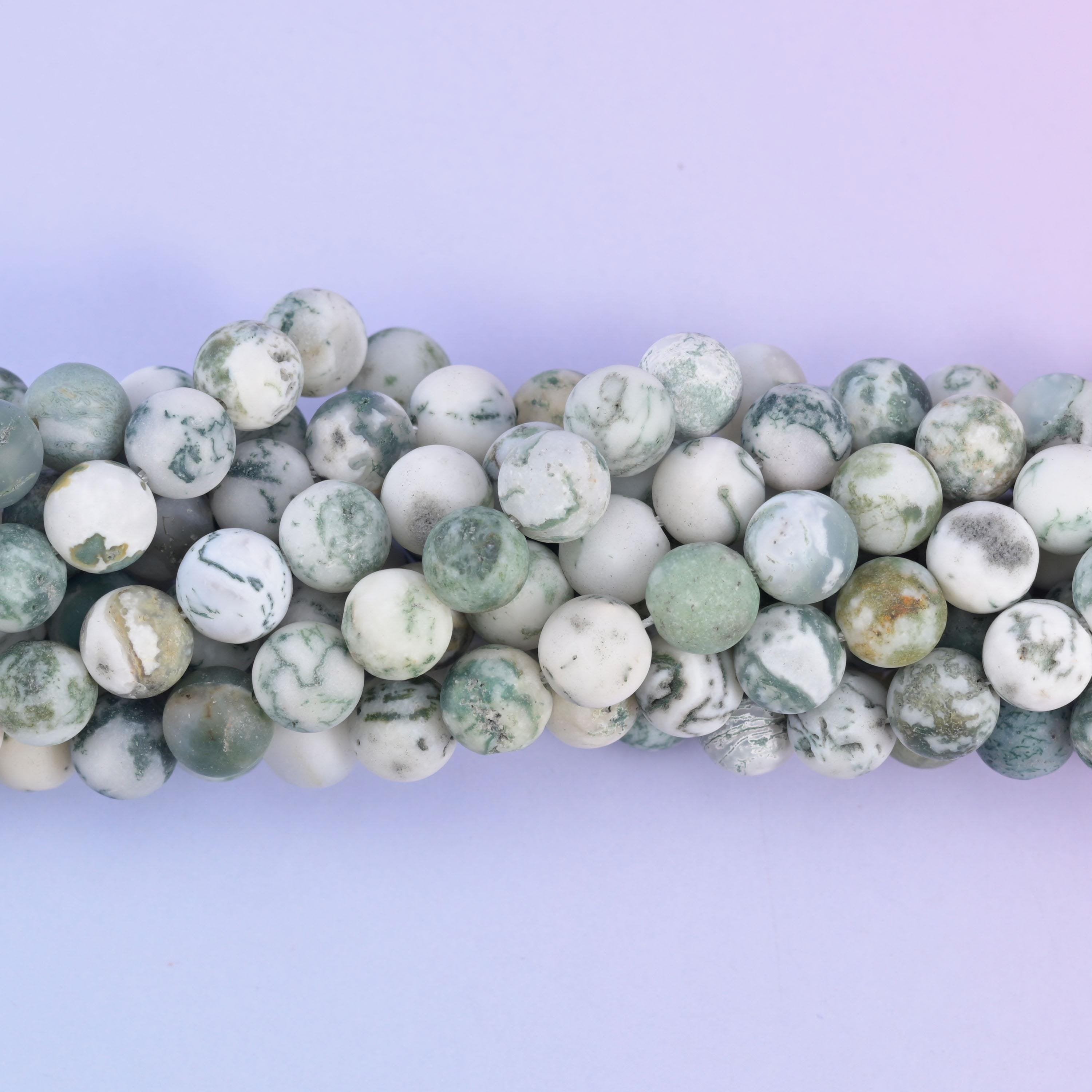 Round cut green tree agate matte beads