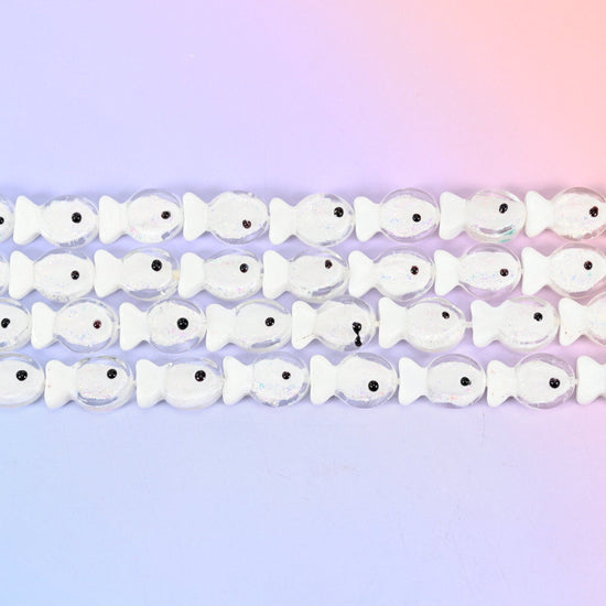 Iridescent White Fish Glass Beads in milky opal-white with a pearl shimmer