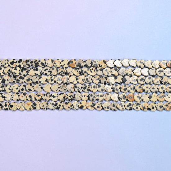 Dalmatian Jasper Flat Heart Beads, 15 inch strand