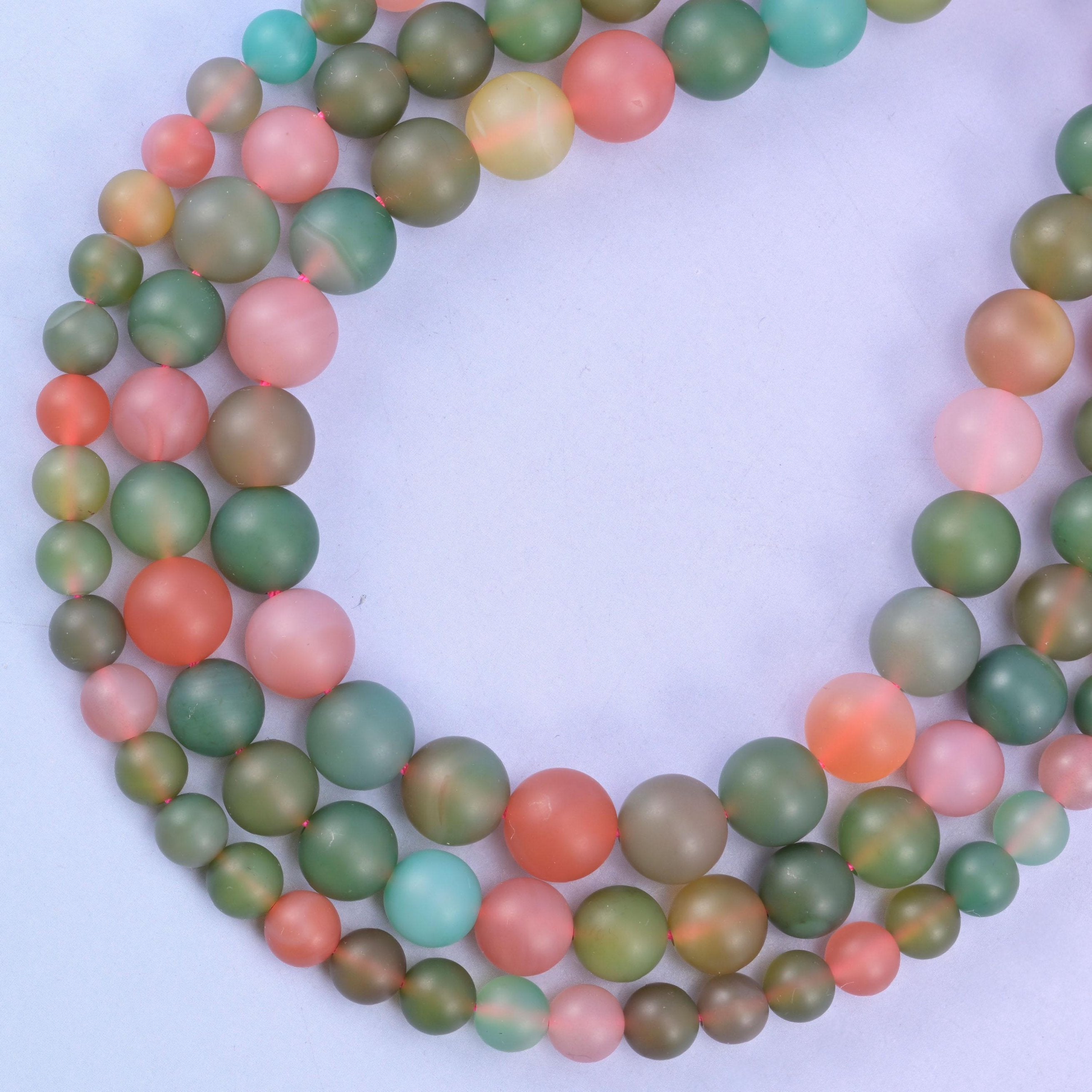 Green Yanyuan Agate Matte Round Beads, sold per 14 inch strand