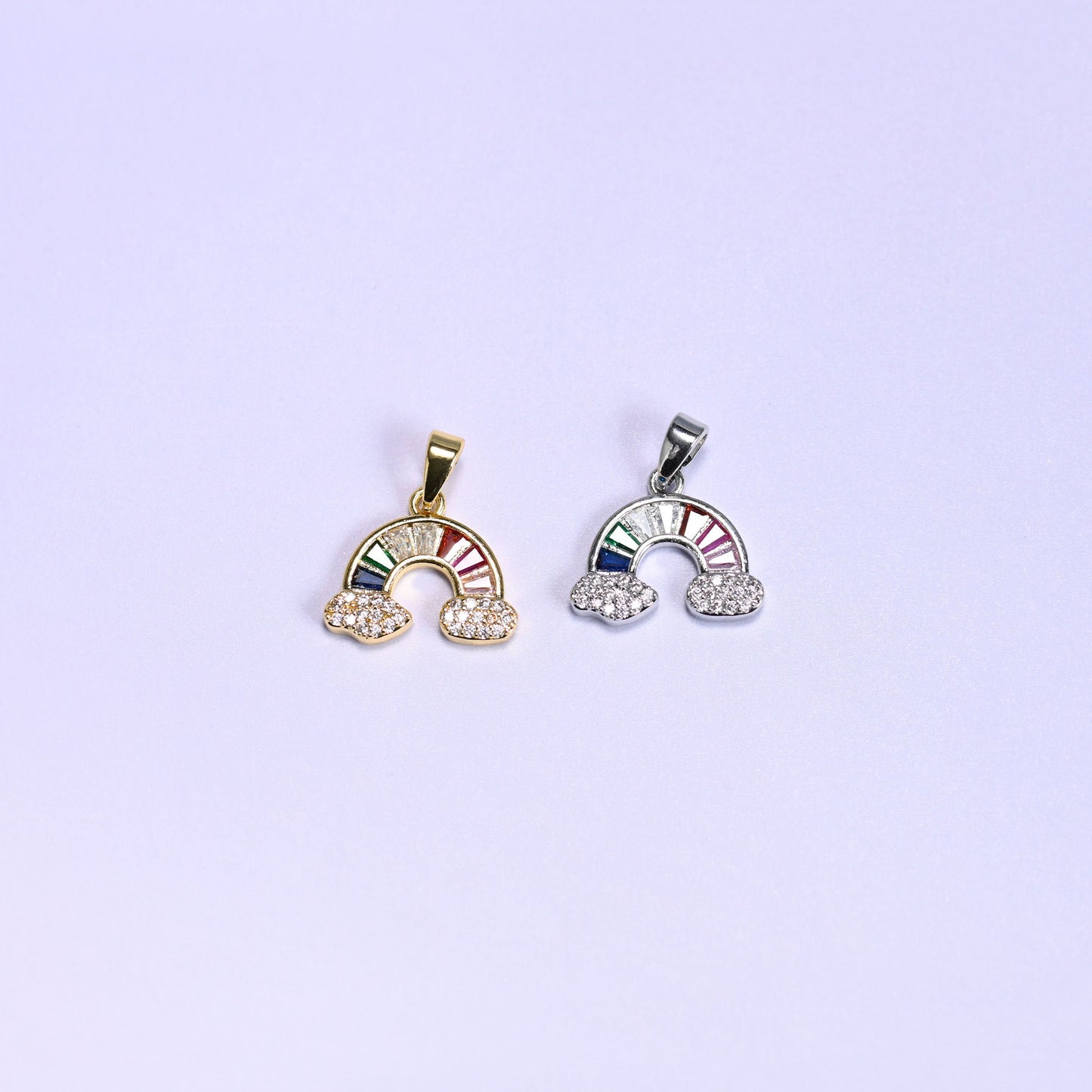 Rainbow Zircon Charms in warm gold or cool platinum silver tone