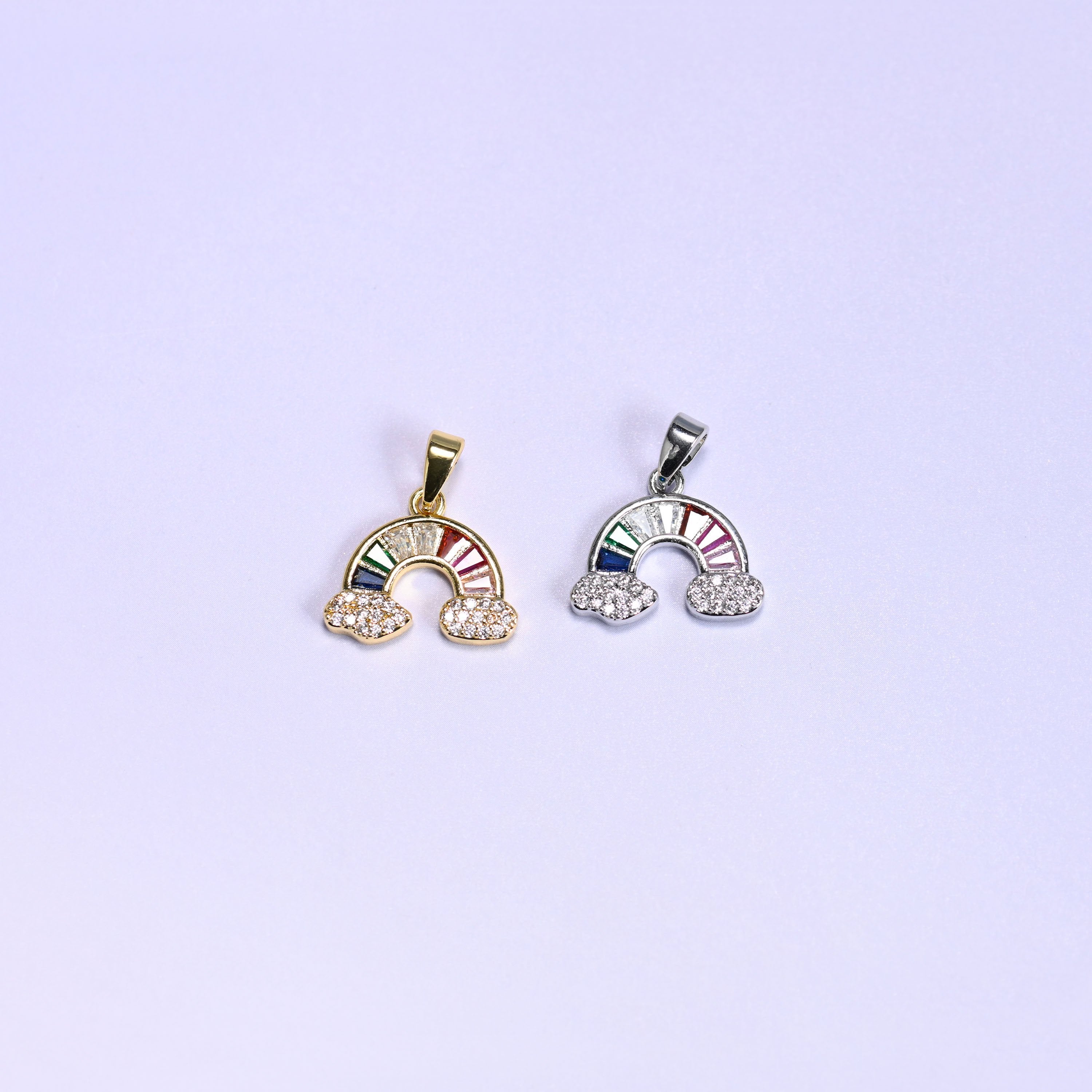 Rainbow Zircon Charms in warm gold or cool platinum silver tone
