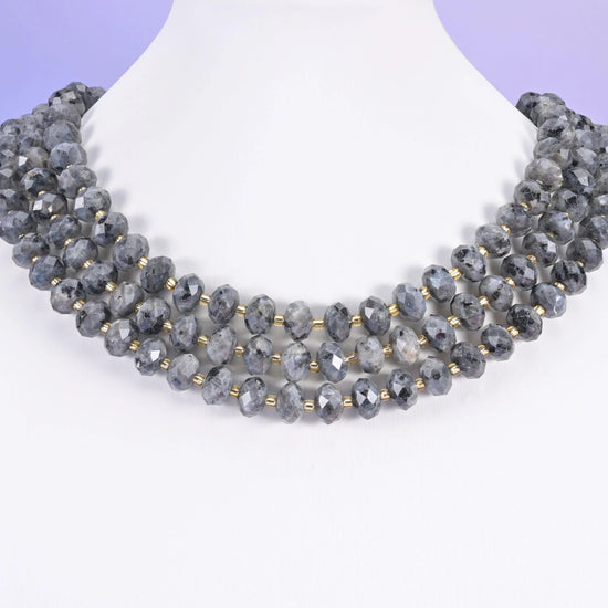 Black Labradorite beads, faceted rondelle, 6 x 10mm