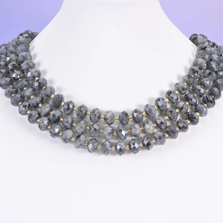Black Labradorite beads, faceted rondelle, 6 x 10mm