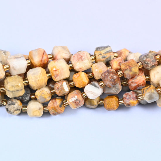 Crazy Agate Faceted Cube Beads, sold per 15 inch strand