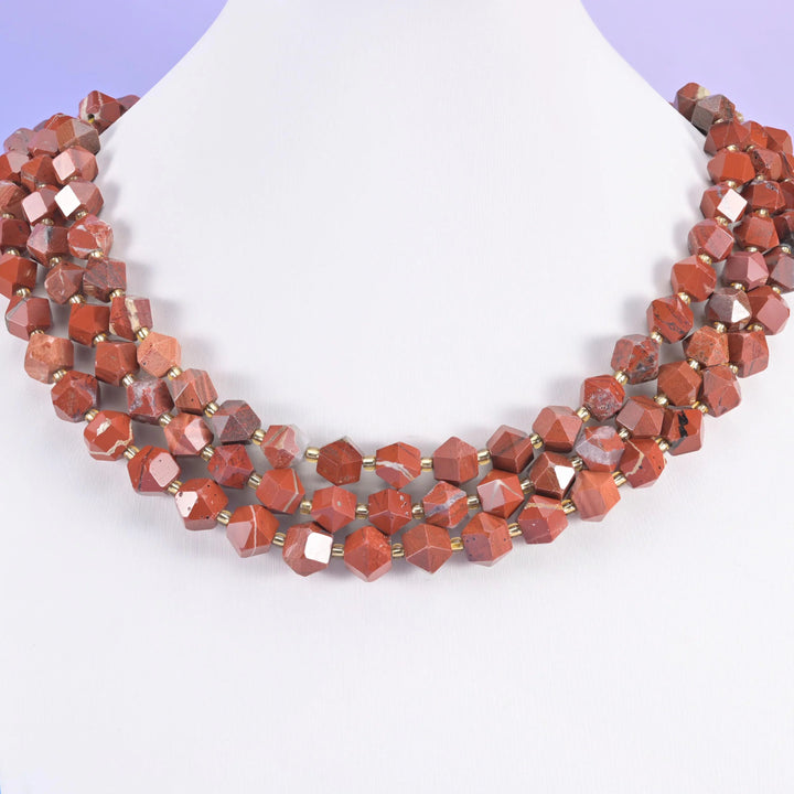Flower Red Jasper beads, faceted diamond rhombus, 10mm