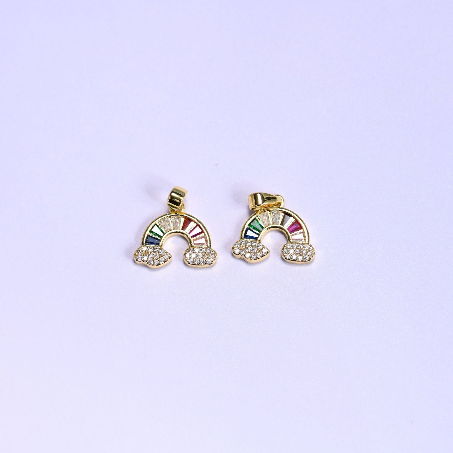 18K gold plated brass rainbow charm pendant, approx 12.96mm x 15.45mm