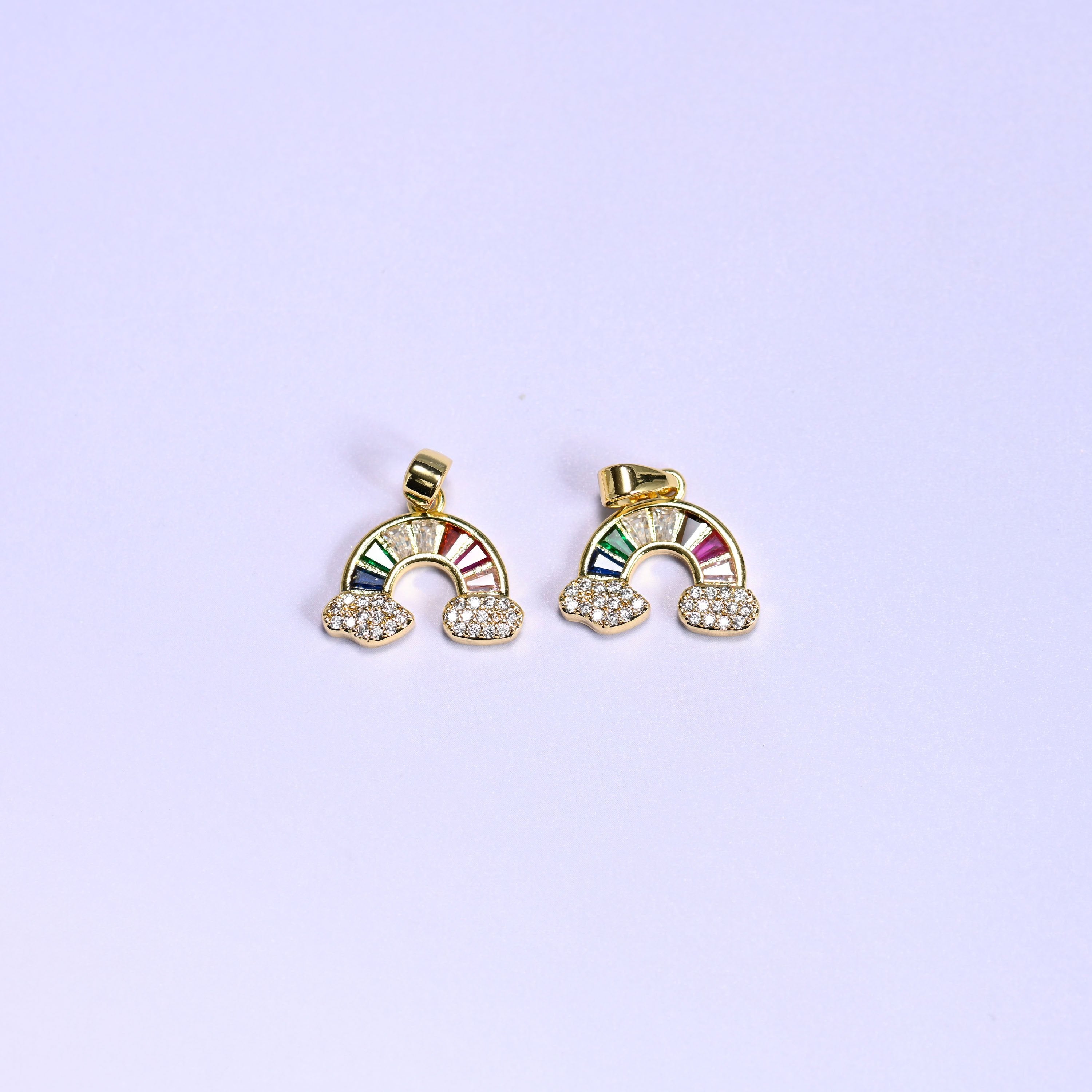 18K gold plated brass rainbow charm pendant, approx 12.96mm x 15.45mm