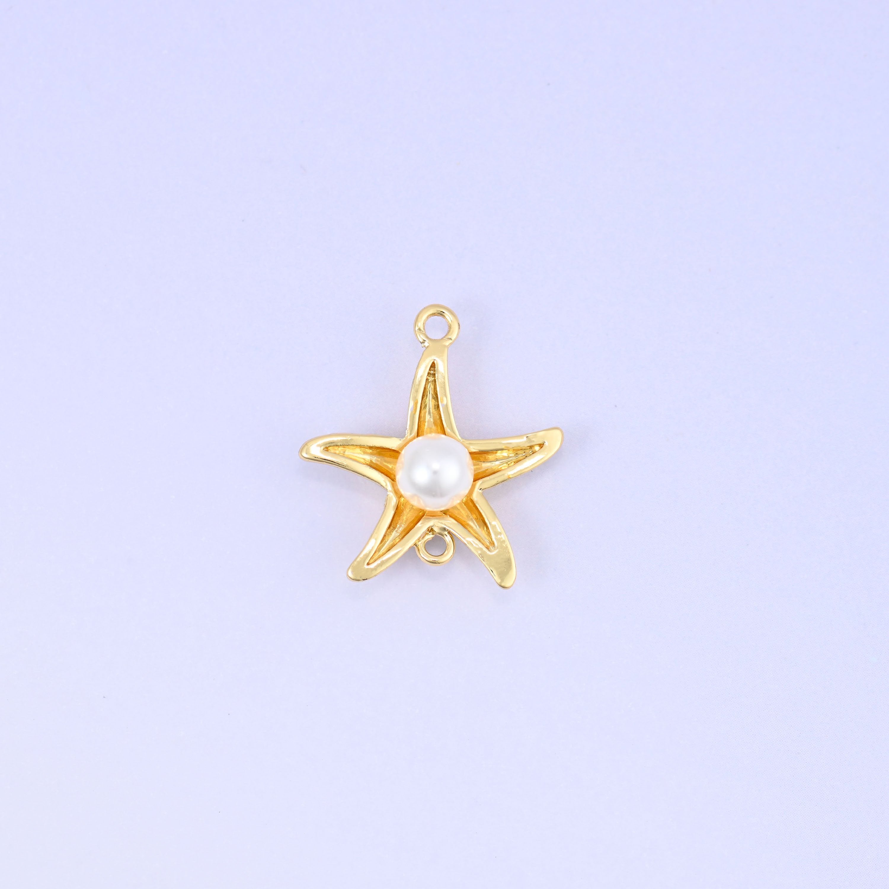 Sea Star Pearl Double Connector Pendant, 18K gold plated brass