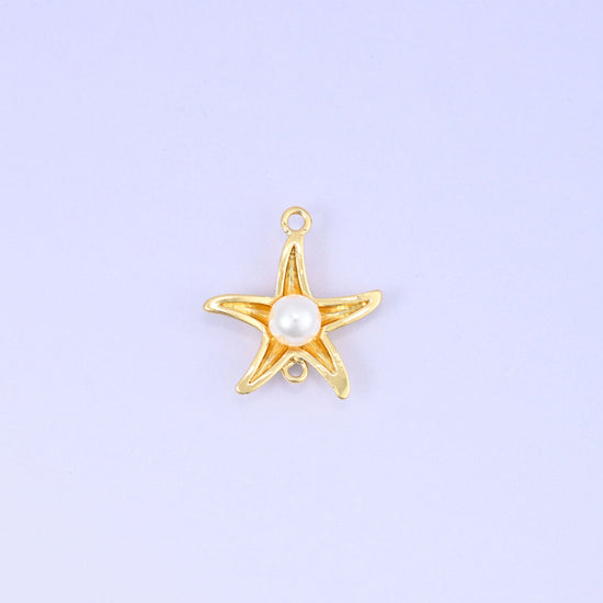 Sea Star Pearl Double Connector Pendant, 18K gold plated brass