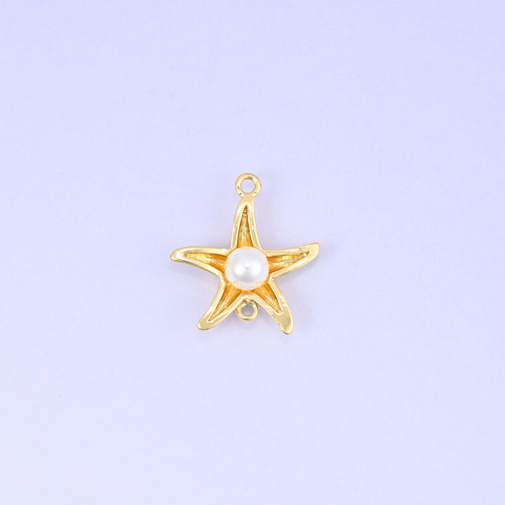 Sea Star Pearl Double Connector Pendant, 18K gold plated brass