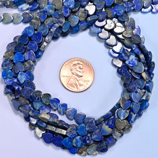 Lapis Lazuli Flat Heart Beads: Size 6mm, Jewelry Making, 15 Inch Strand
