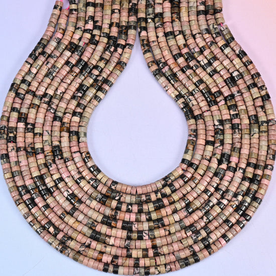 Rhodonite Smooth Heishi Disc Beads, hole approximately 1.0mm