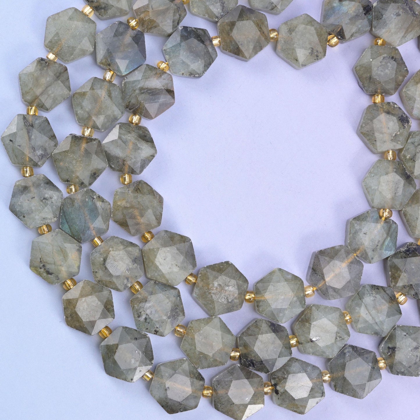 Gray labradorite hexagon beads, hole approximately 1.0mm