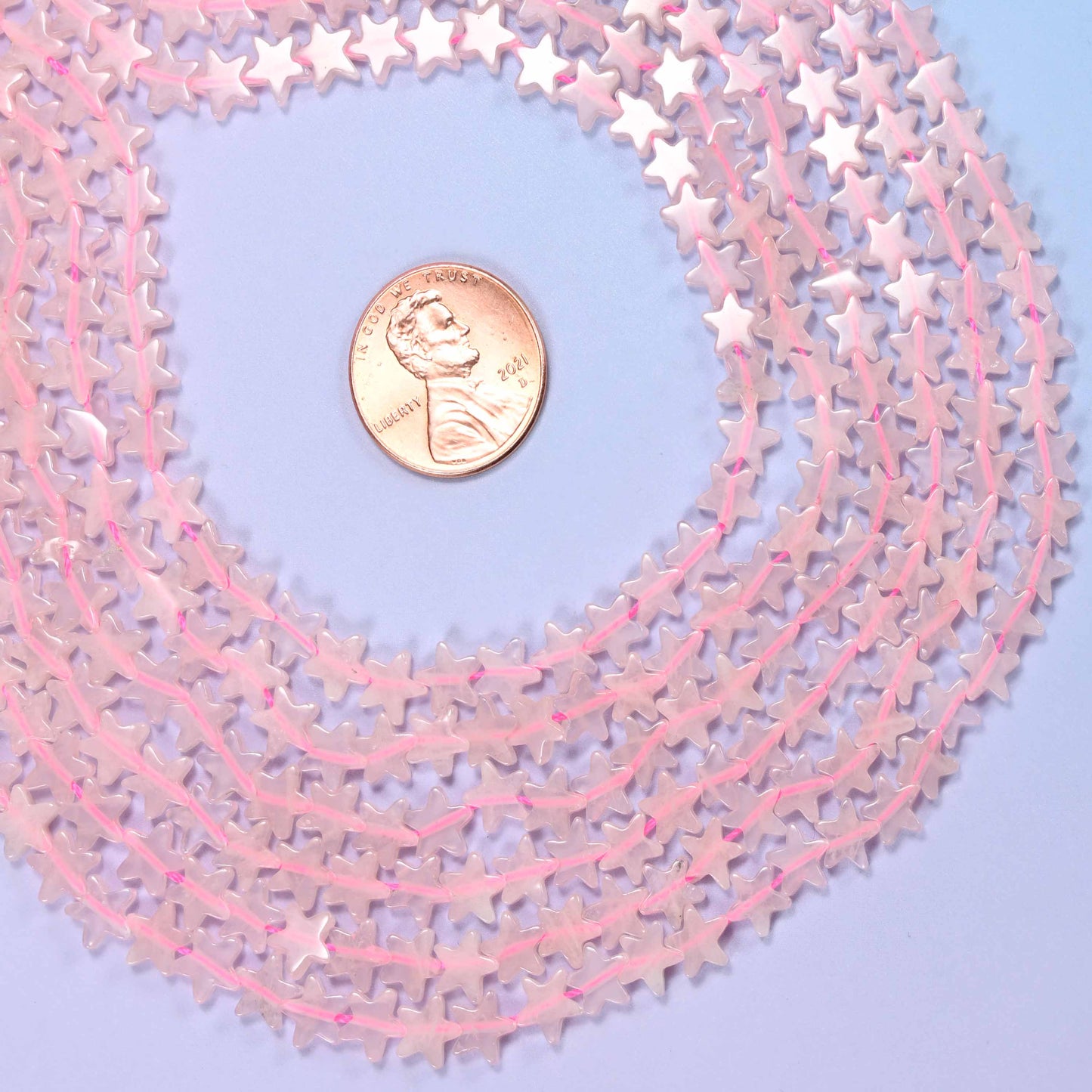 Rose Quartz Flat Star Beads: Size 6mm, Jewelry Making, 15 Inch Strand