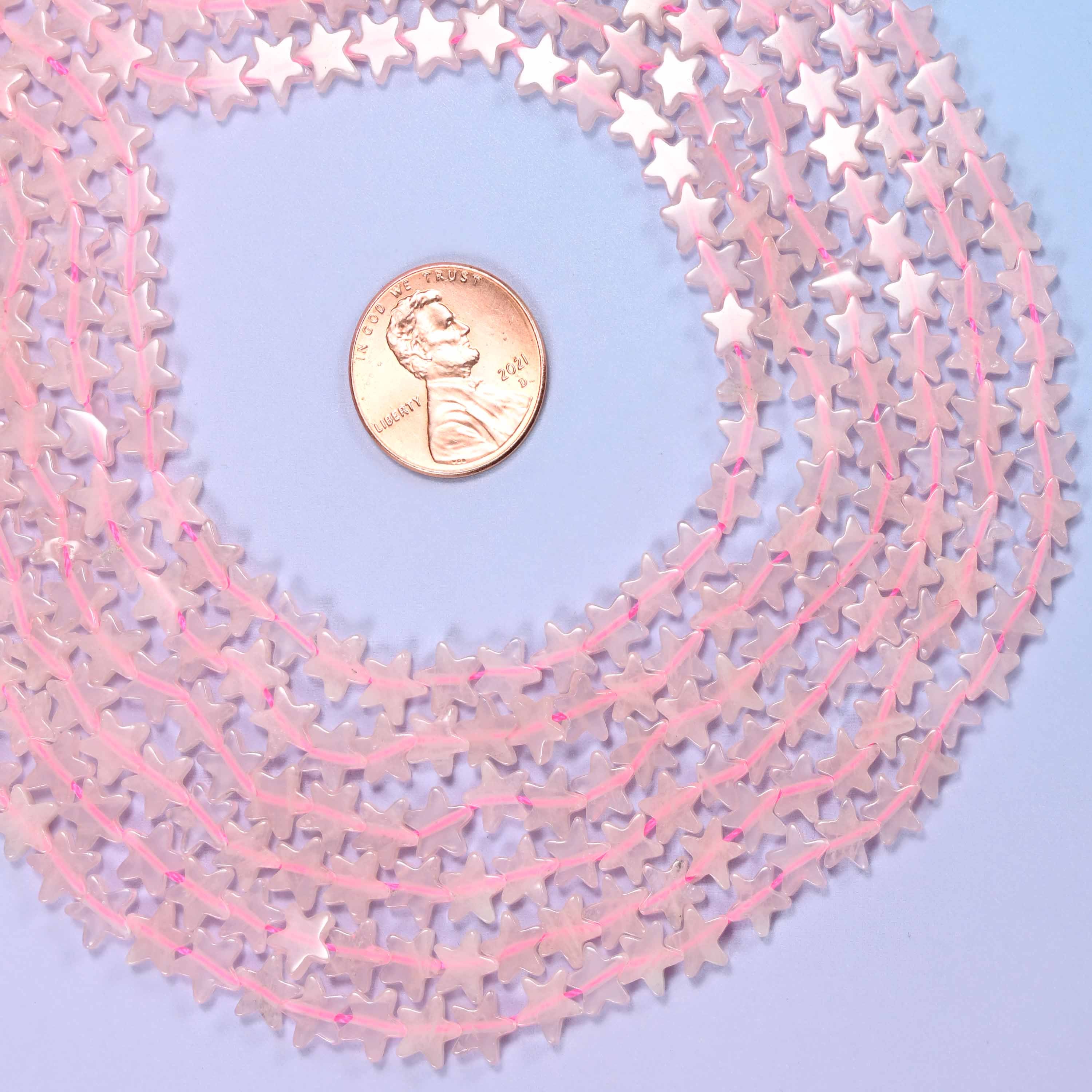 Rose Quartz Flat Star Beads: Size 6mm, Jewelry Making, 15 Inch Strand