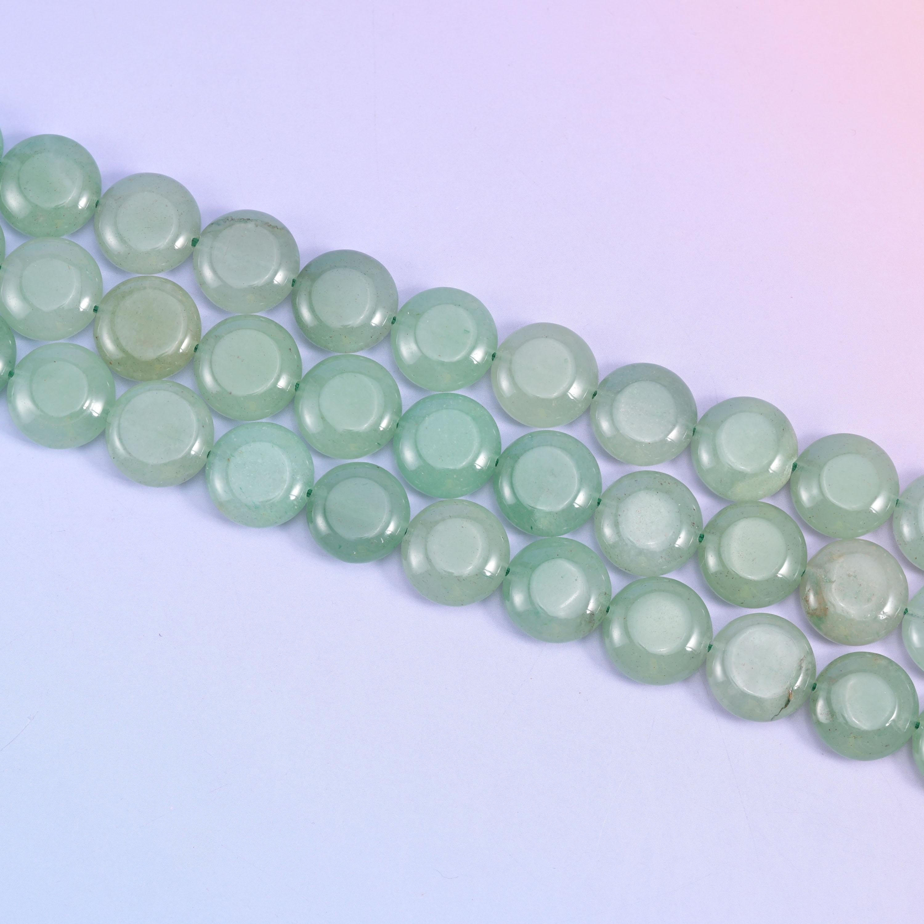 Green Aventurine coin beads ranging from pale celadon to deeper sage