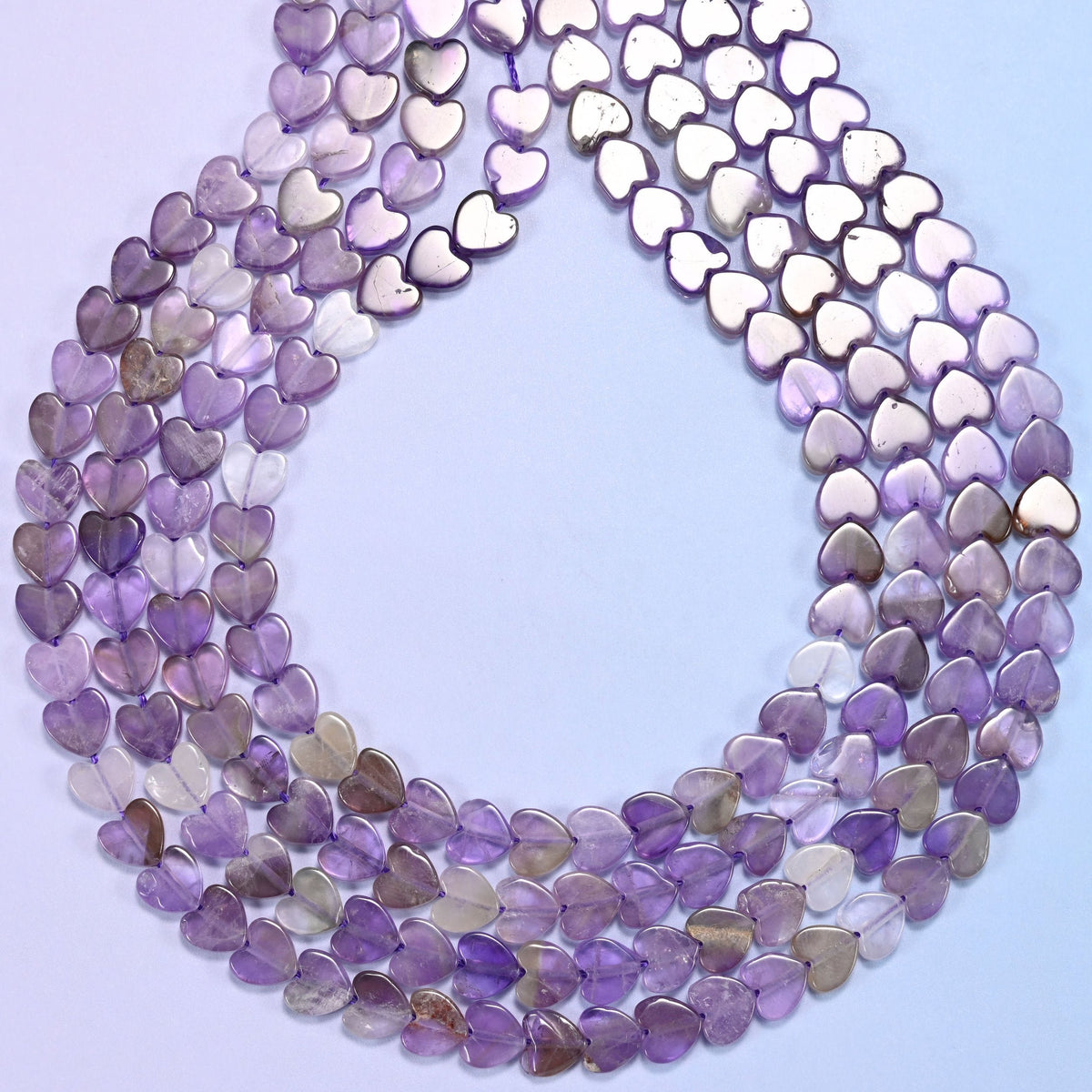 Amethyst Flat Heart Beads 6mm, hole 0.8mm, centre drilled