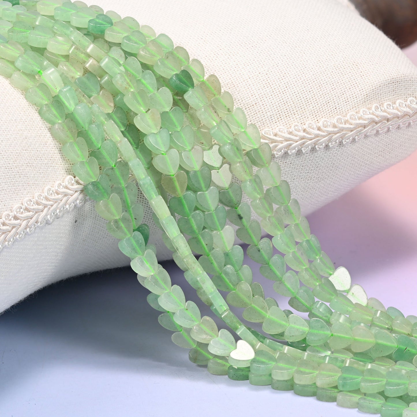 Green Aventurine Flat Heart Beads: Size 6mm, Jewelry Making, 15 Inch Strand