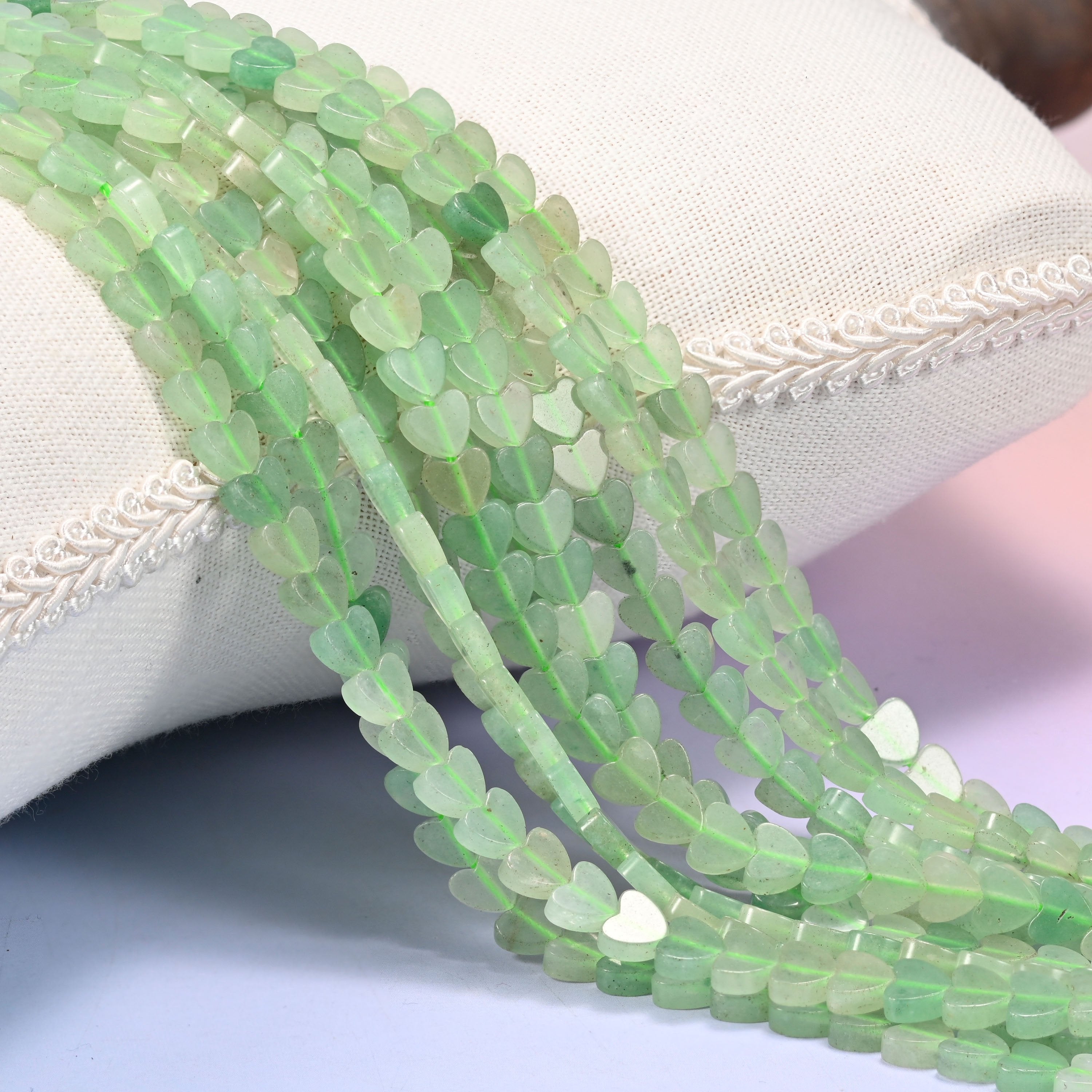 Green Aventurine Flat Heart Beads: Size 6mm, Jewelry Making, 15 Inch Strand