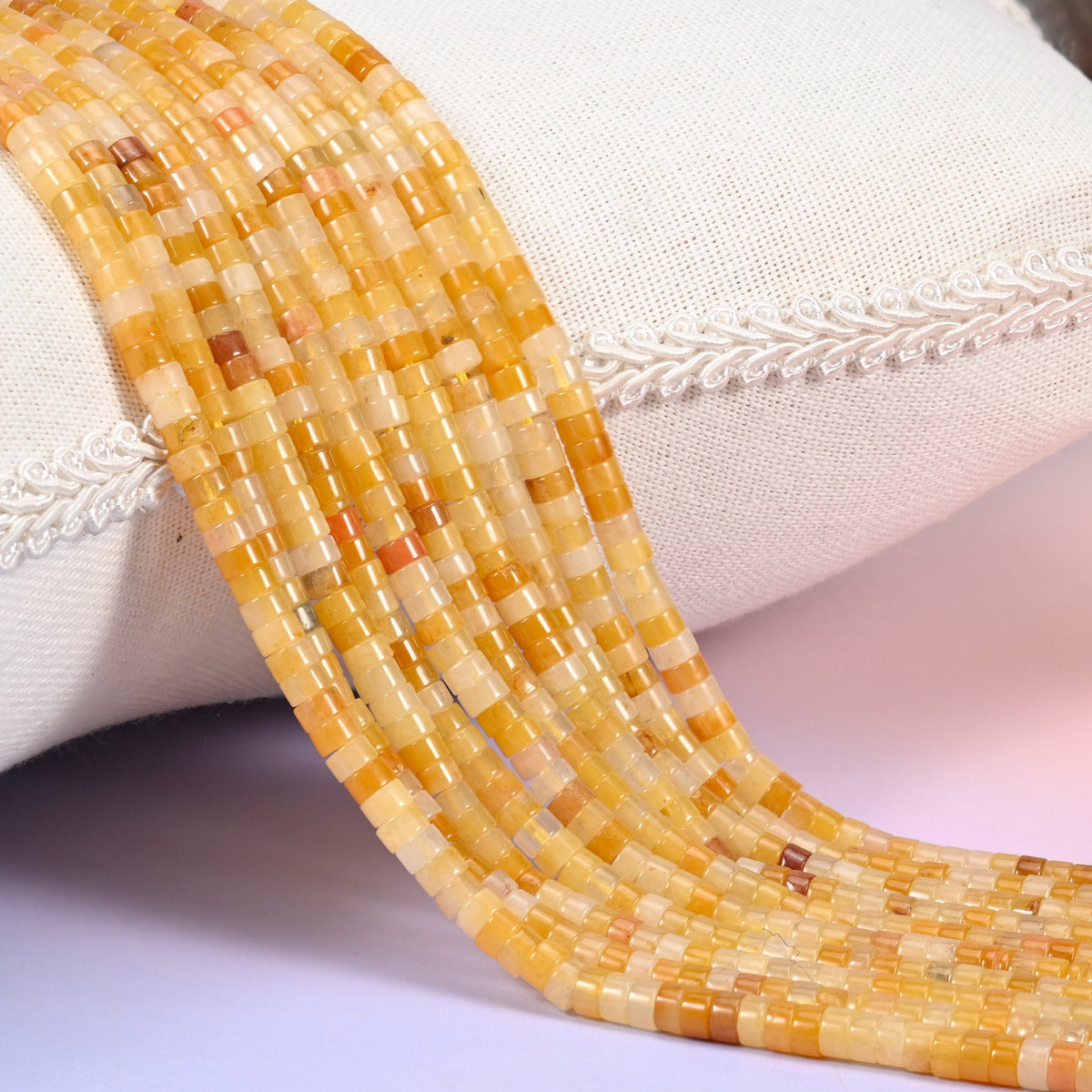 Natural Yellow Jade smooth heishi disc beads in warm golden yellow