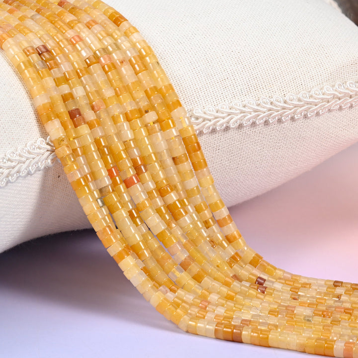 Natural Yellow Jade smooth heishi disc beads in warm golden yellow