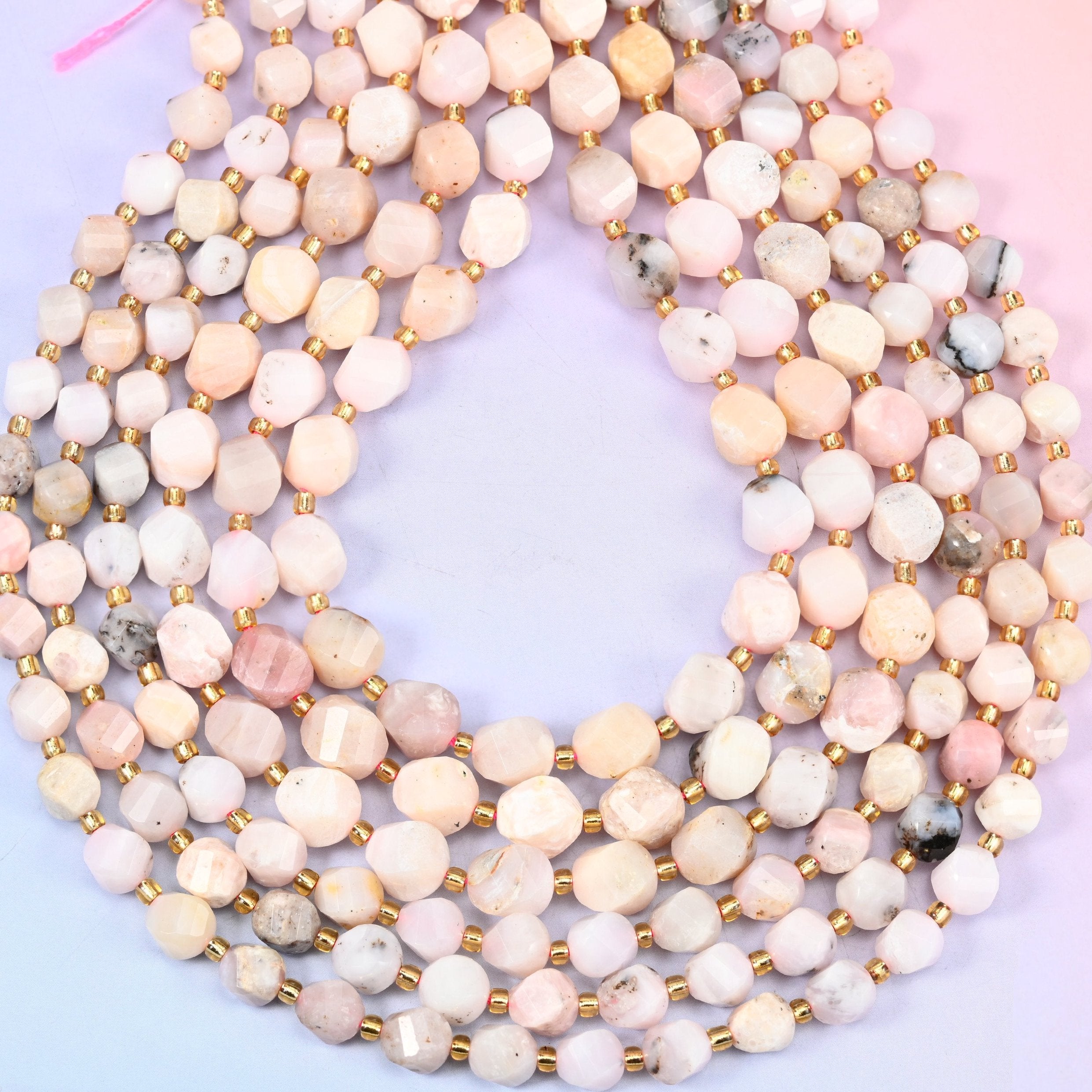Pink Opal Faceted Spiral Twist Beads, hole approximately 1.2mm