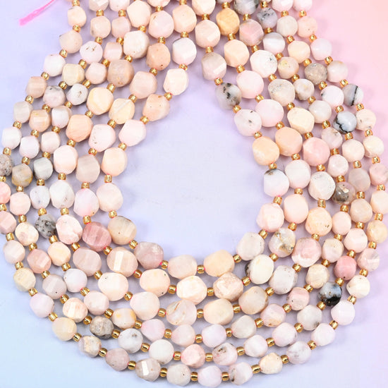 Pink Opal Faceted Spiral Twist Beads, hole approximately 1.2mm