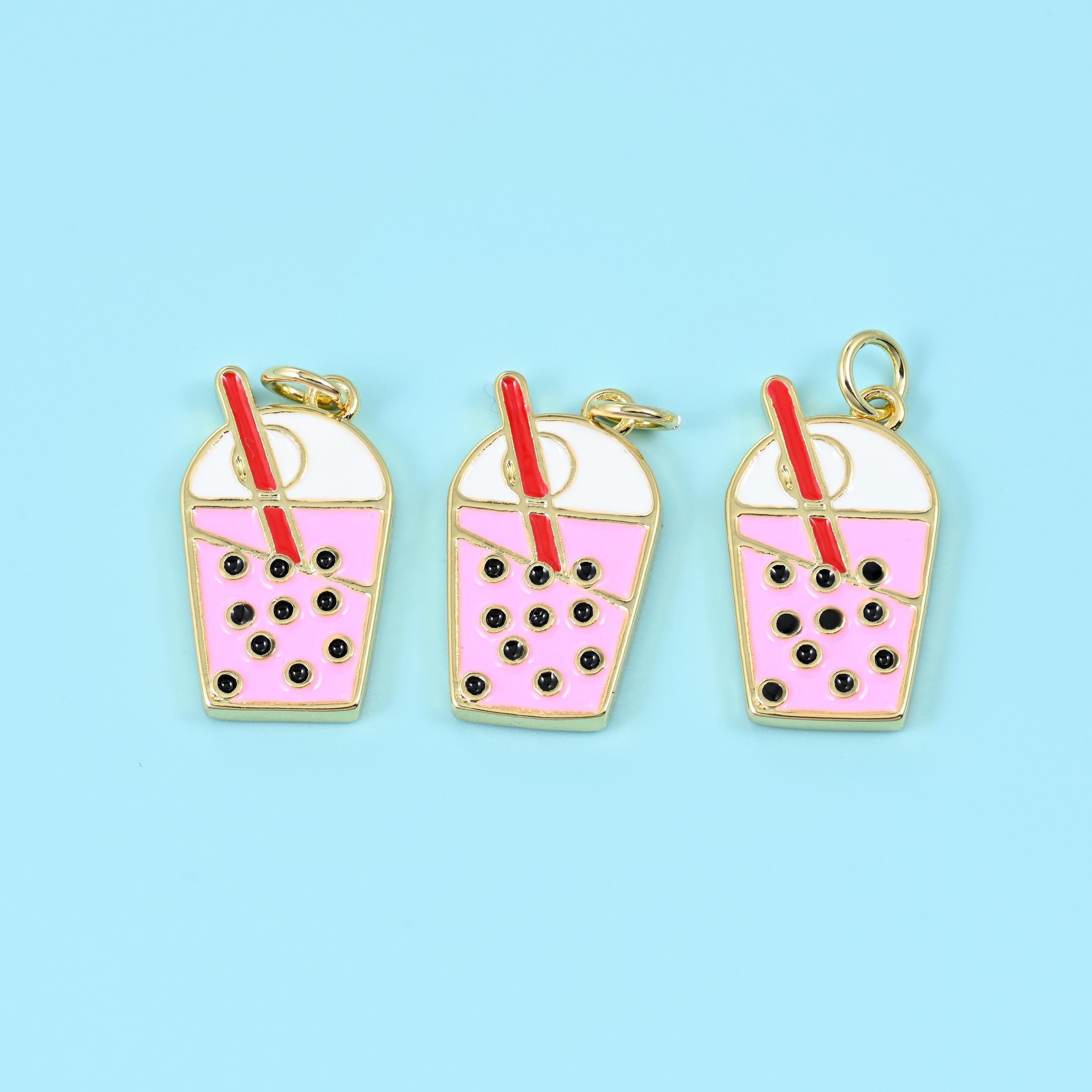 Enamel boba milk tea charm, 2.21mm thick