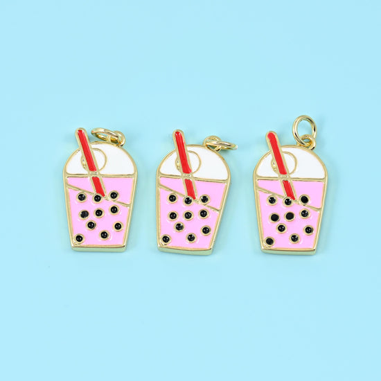 Enamel boba milk tea charm, 2.21mm thick