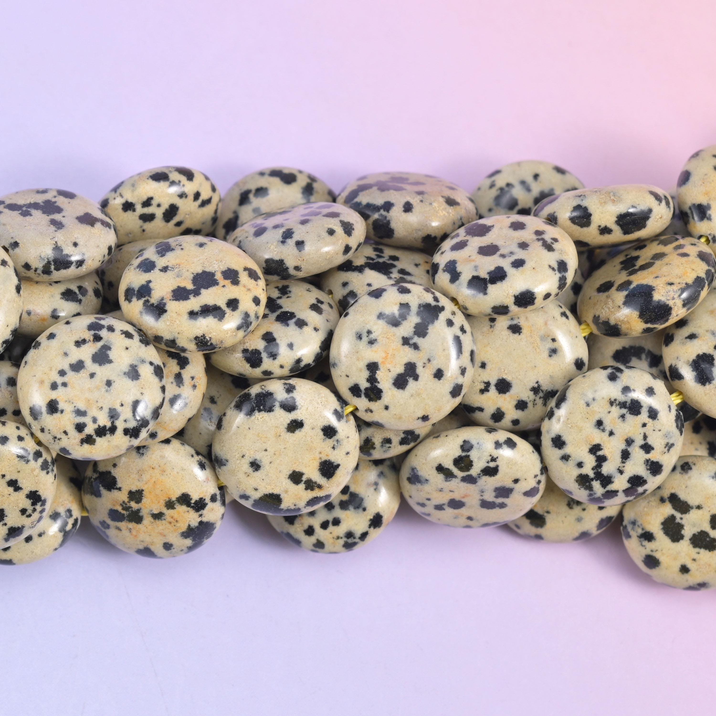 Dalmatian Jasper Smooth Coin Beads Size 15mm Jewelry Making 15 Inch Strand