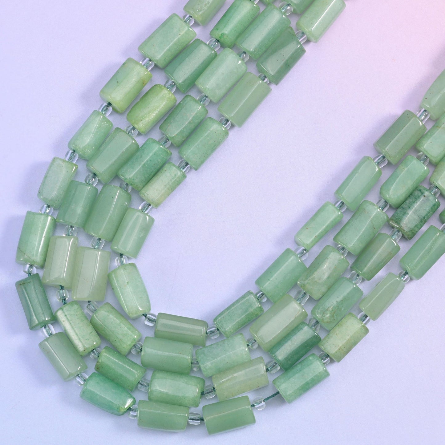 Green Aventurine Faceted Tube Beads, hole approximately 1.0mm